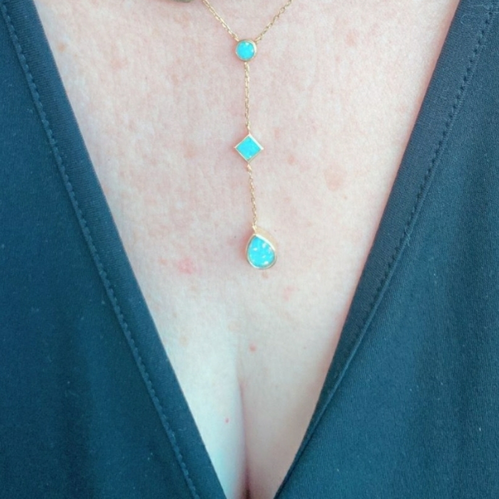 NWOT Blue opal and sterling 925 silver necklace